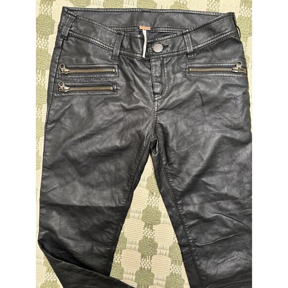 Free People Moto Pants Faux Leather Biker Womens Size 2 Ankle Zip Stretch Skinny - Picture 5 of 8